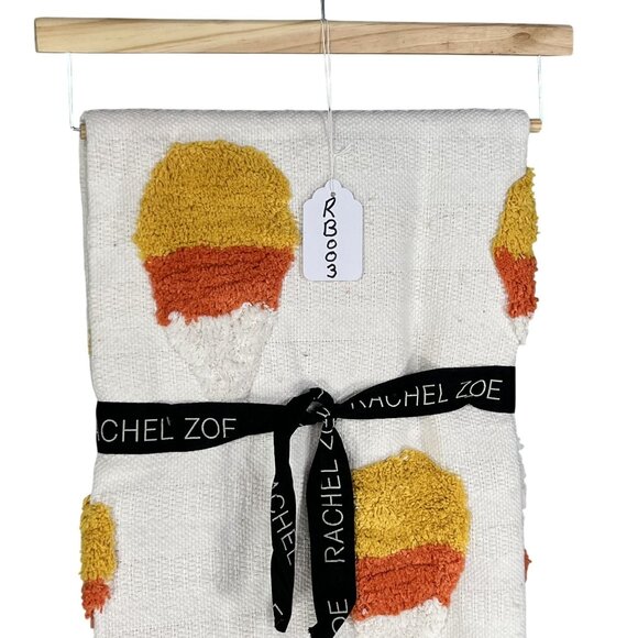Rachel Zoe NWT Throw Blanket 50" X 60" Off White Tri Color 3D Candy Corn Tassels - Picture 8 of 9